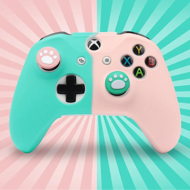 Pink & Blue Soft Silicon Controller Cover For Xbox One with Thumbstick Grip Caps